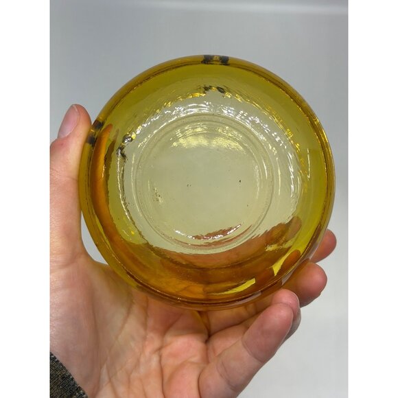 VTG MCM Amber Glass Round Ashtray 3.5" 2-Slot Heavy Rounded Cigarette Dish Retro - Picture 5 of 7